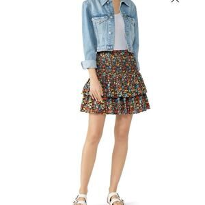 PERSEVERANCE Multicolor Floral Print Blooms Smocked Midi Skirt size 16 US 12